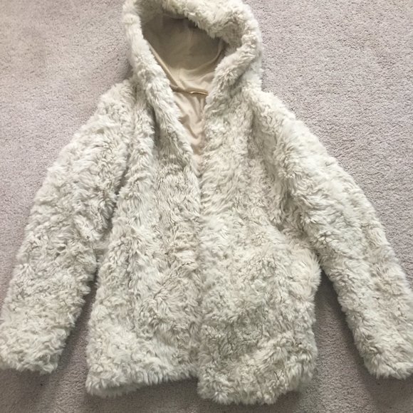 Hollister Faux Fur Coat Jacket Hooded Lined Small s - Picture 1 of 4